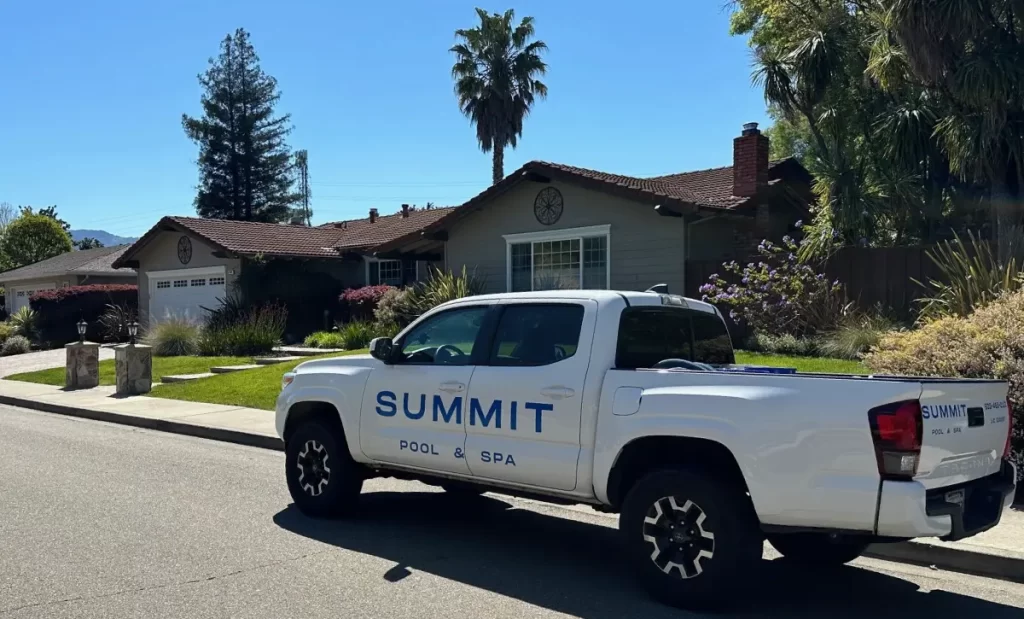 Summit Pool & Spa truck parked outside an East Bay area customer's home.